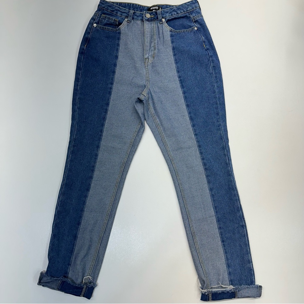 Missguided Colorblock Straight Leg Fray Hem Jeans Womens Size 6